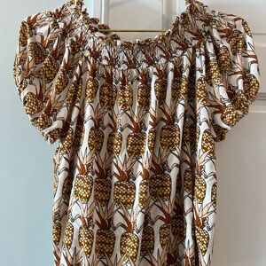 Anthropologie Pineapple Print Smocked Women's Top